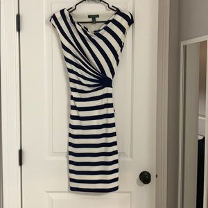 Blue and white striped dress